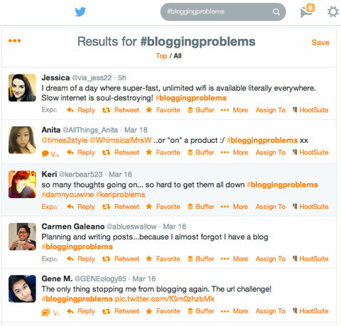 #bloggingproblems vyhľadávanie hashtagov v službe twitter
