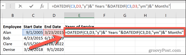 Excel datované, ak sú dokončené roky a mesiace