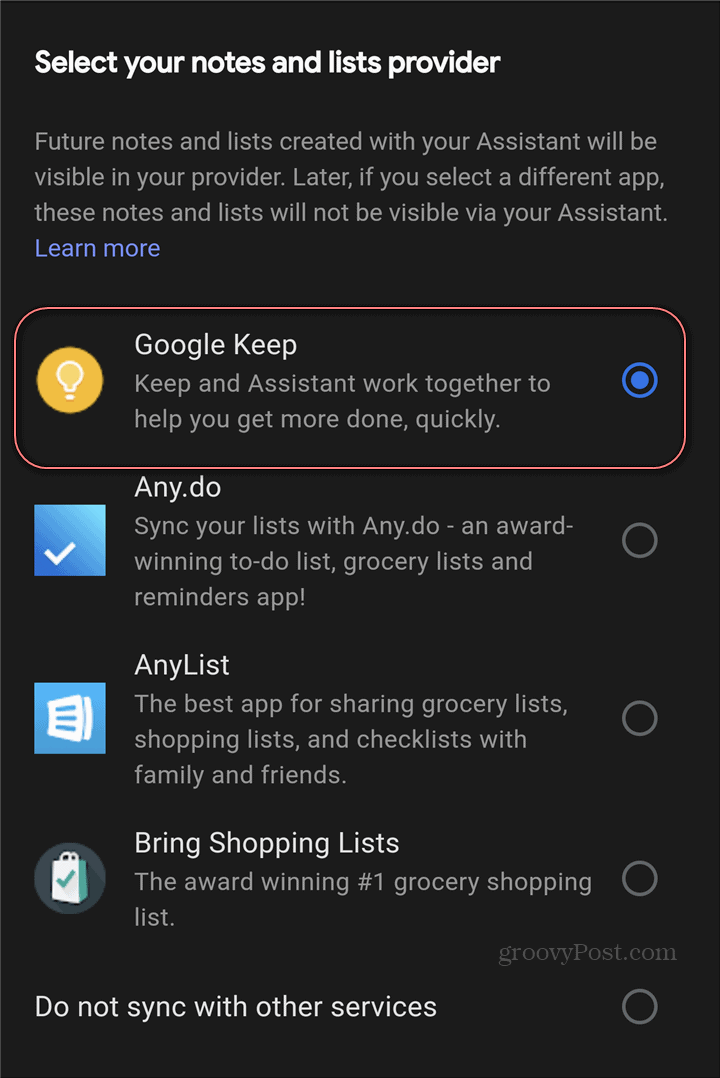 Asistent Google Poskytovateľ poznámok k nastaveniam aplikácie Google Keep