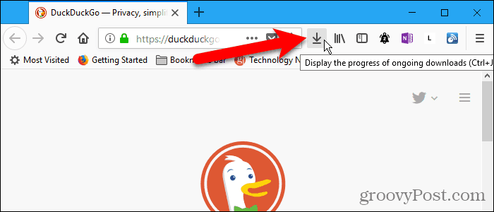 Tlačidlo preberania na paneli nástrojov vo Firefoxe