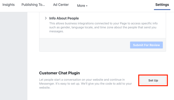 Použite Správcu značiek Google s Facebookom, krok 9, nastavte doplnok Facebook Chat pre zákazníkov