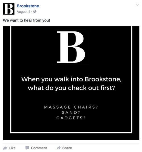 brookstone facebookový príspevok