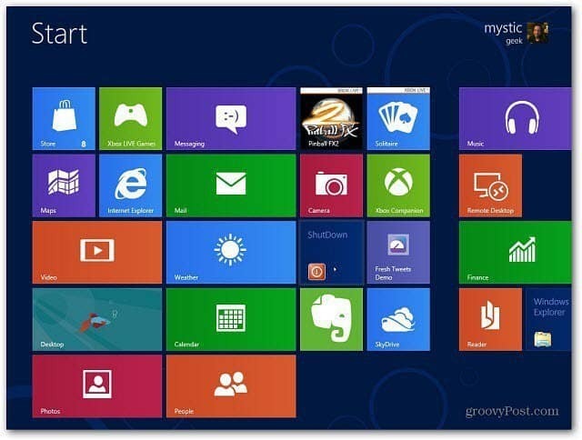Vytvorte dlaždicu vypínania úvodnej obrazovky systému Windows 8