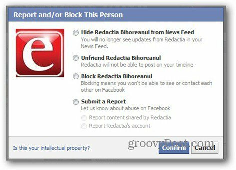 správa na Facebooku - možnosti blokovania