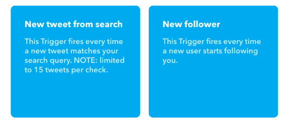 Vyberte Nový Tweet z Vyhľadávania pre spúšťač vášho appletu IFTTT.