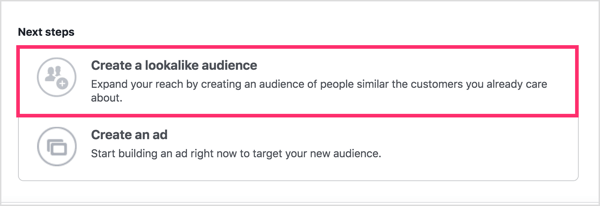 Po vytvorení vlastného publika kliknite na položku Vytvoriť podobné publikum.