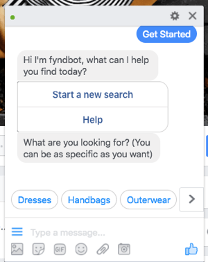 Tento chatovací robot služby Facebook Messenger pomáha zákazníkom nájsť oblečenie na nákup.