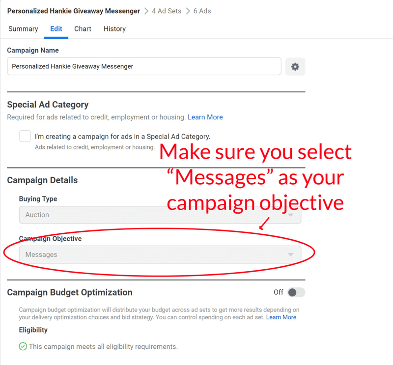 Krok 6 nastavil reklamu aplikácie Messenger na Facebook