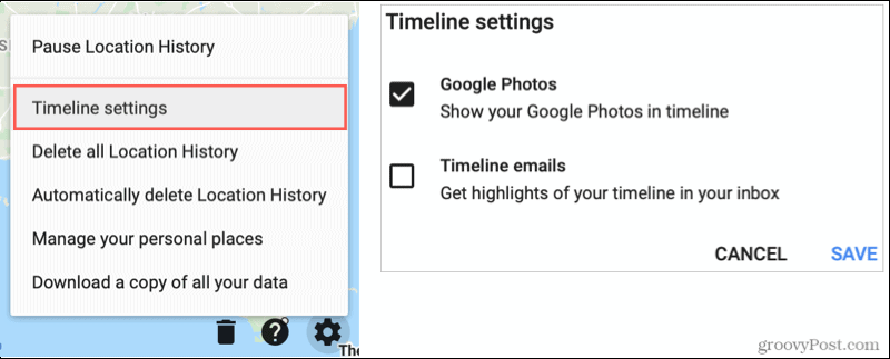Nastavenia časovej osi Máp Google, Zobraziť Fotky Google