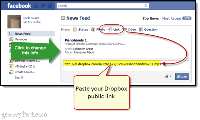 Facebook + Dropbox: streamovanie MP3 zdarma na Facebooku