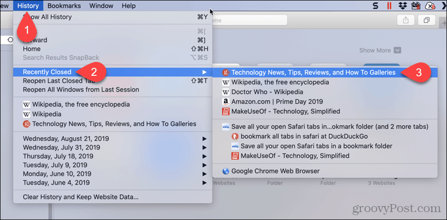 Vyberte kartu Nedávno zatvorené v prehliadači Safari