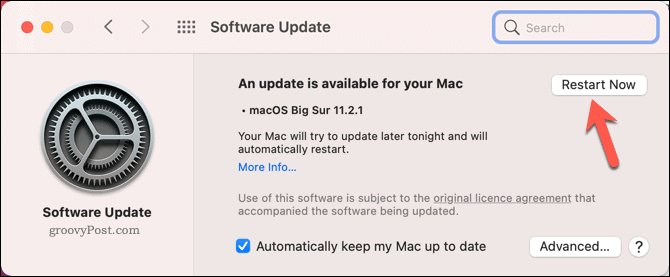 Reštartovaním počítača Mac sa spustí aktualizácia systému
