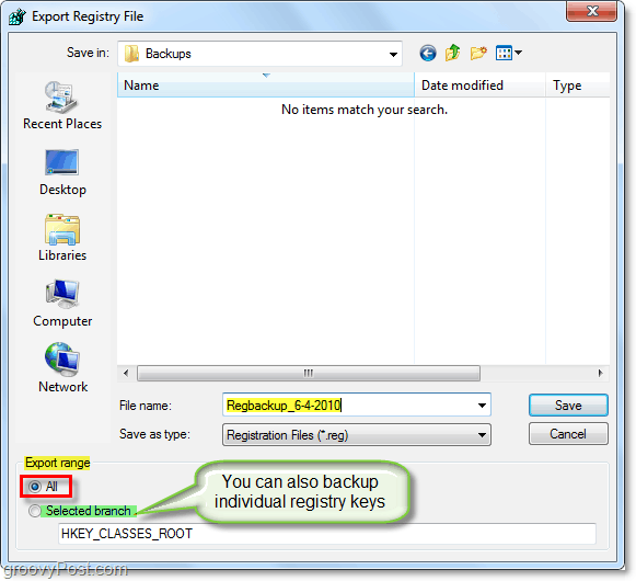uložiť zálohu databázy Registry vo Windows 7 a