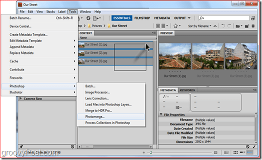 Ako vytvoriť panorámu pomocou aplikácií Adobe Bridge a Adobe Photoshop