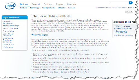 pokyny pre sociálne médiá Intel