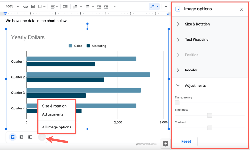 Možnosti grafického obrázka v Dokumentoch Google