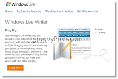 Stránka na stiahnutie programu Windows Live Writer 2008