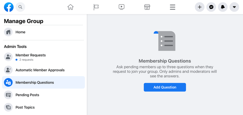 možnosť spravovať skupinu na facebooku zvýrazniť možnosť otázok o členstve