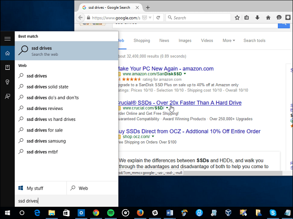 Vytvorte vyhľadávanie Cortana Google namiesto systému Bing v systéme Windows 10