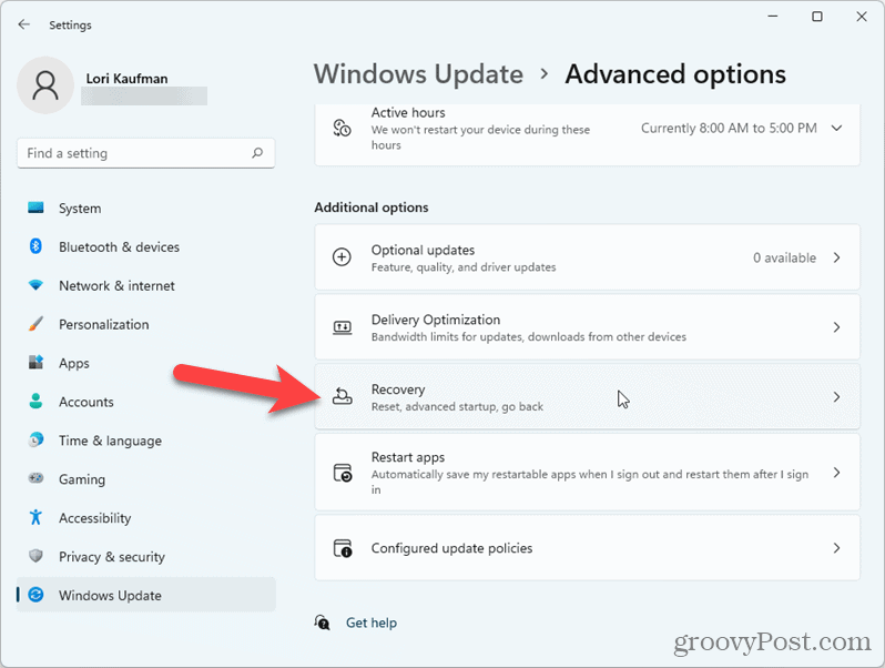 V nastaveniach systému Windows 11 kliknite na Obnovenie