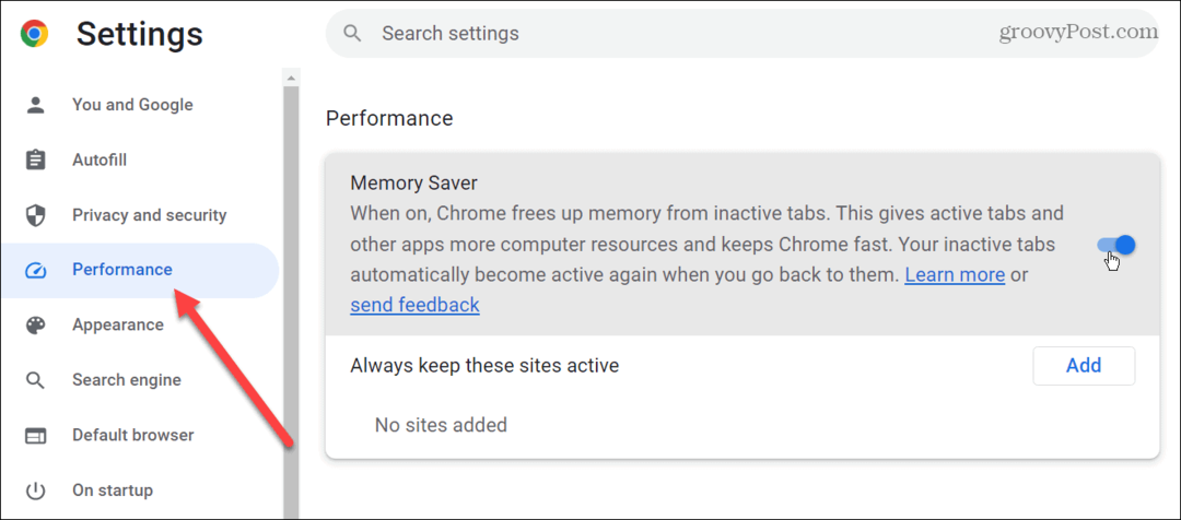 Povoliť karty šetriča pamäte v prehliadači Google Chrome