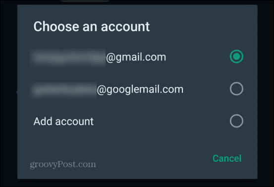whatsapp vybrať účet gmail