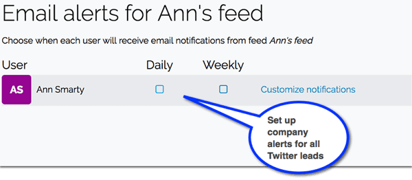 V aplikácii Leadfeeder nastavte e-mailové upozornenia na nových potenciálnych zákazníkov pochádzajúce z Twitteru.