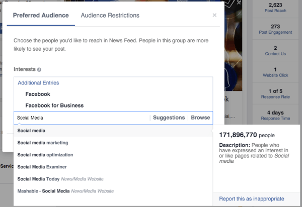 optimalizácia publika na facebooku preferované záujmy publika