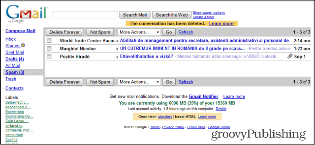 Html v starom štýle Gmailu