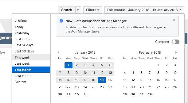 Spoločnosť Facebook uviedla na trh dve nové funkcie prehľadov v službe Ads Manager, porovnávanie dátumov a tvorivé prehľady.
