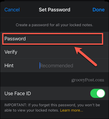 iphone zadajte heslo pre poznámky