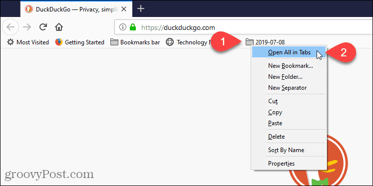 V prehliadači Firefox vyberte možnosť Otvoriť všetko na kartách