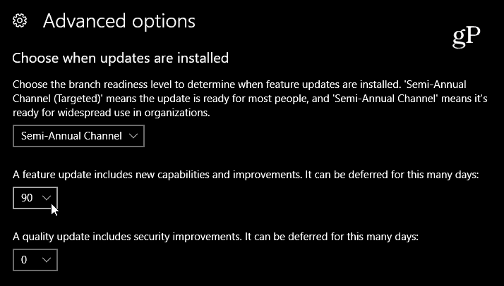 Vyberte oneskorenie aktualizácie funkcií systému Windows 10