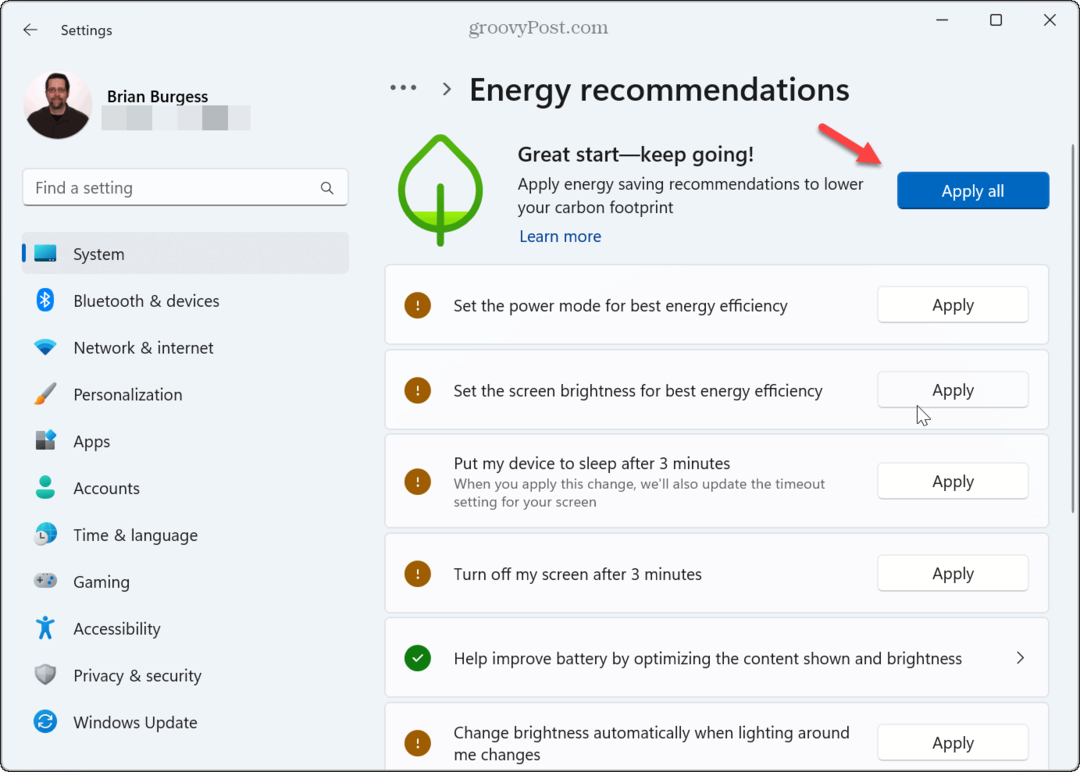 Ako aplikovať energetické odporúčania v systéme Windows 11
