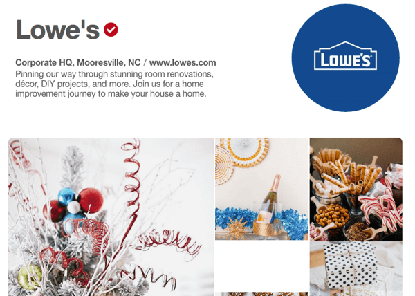 Lowe's má príkladnú vitrínu Pinterestu, ktorá obsahuje propagačné aj užitočné materiály.