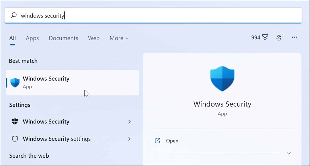 Spustite aplikáciu Windows Security