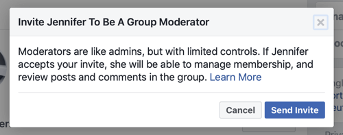 Ako vylepšiť svoju komunitu na Facebooku, príklad správy na Facebooku, keď je člen vybraný ako moderátor skupiny