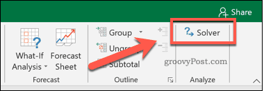 Tlačidlo Riešiteľ v programe Excel