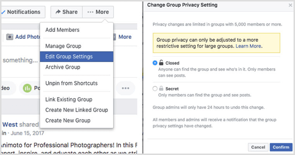 Zmena nastavenia ochrany osobných údajov pre skupinu Facebook