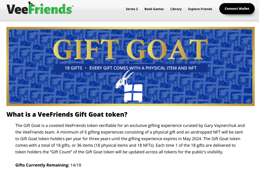 obrázok výhod VeeFriends Gift Goat Token na webovej stránke VeeFriends