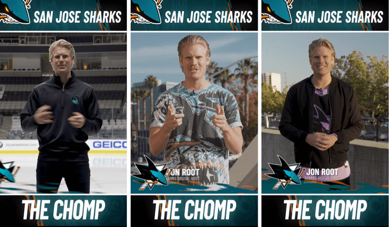 tri príspevky Instagram Stories zo segmentu Chomp od San Jose Shark