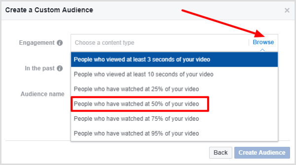 Vyberte ľudí, ktorí sledovali najmenej 50% vášho videa.