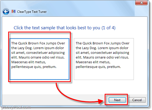 krok 1 kalibrácie clearType v systéme Windows 7