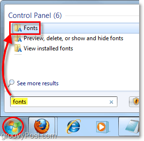 prístup k ovládaciemu panelu písma v systéme Windows 7 