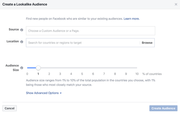 Možnosť vytvoriť pre svoje reklamy na Facebooku 1% podobné publikum.