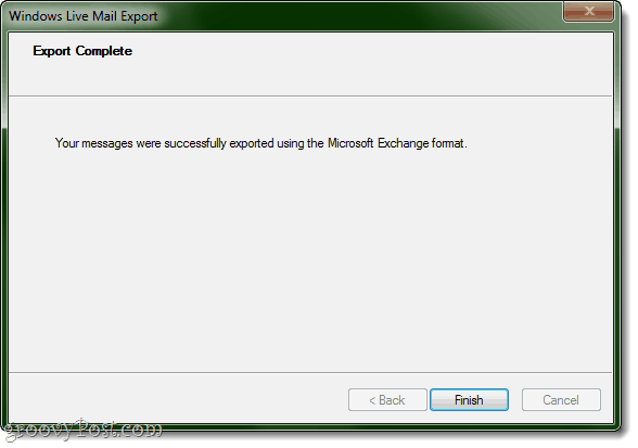 Export do aplikácie Outlook z Windows Live Mail je dokončený!