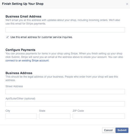nakonfigurujte obchodné a platobné podrobnosti vo facebookovom obchode