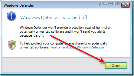 Zakázať program Windows Defender