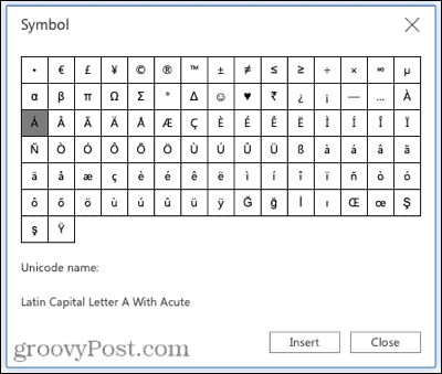 Symboly pre značky prízvuku v programe Word na webe