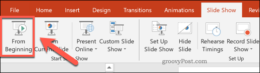 Tlačidlo Zobraziť od začiatku v programe PowerPoint